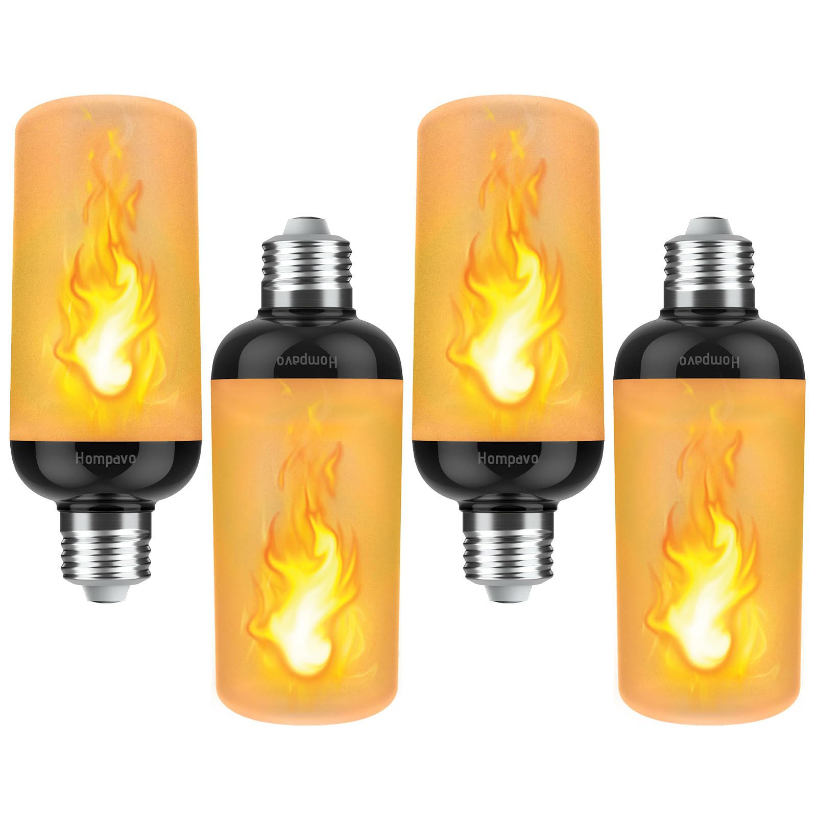 Hompavo Gen2 LED flame bulb exhibiting a lifelike flame for a cozy indoor ambiance