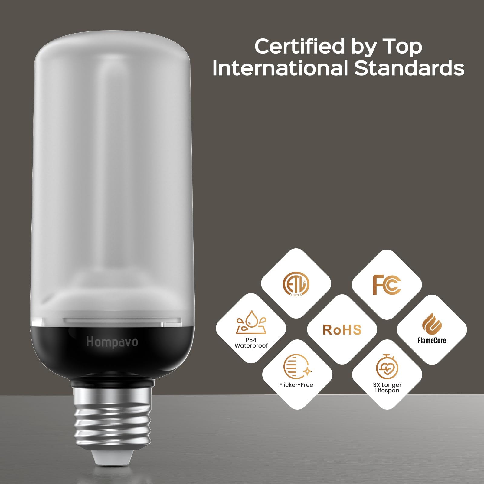 Hompavo Gen2 LED flame bulb brightening an indoor decor setup