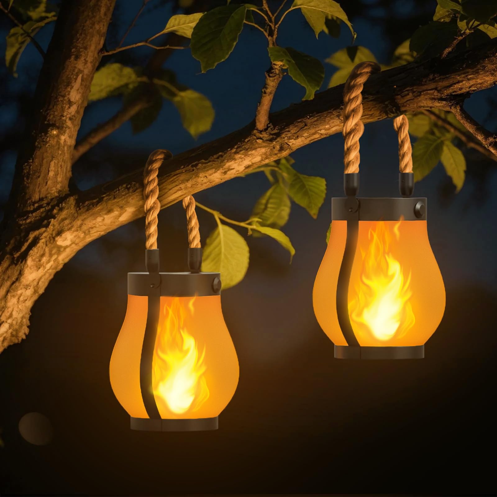 Hompavo Gen2 lantern with ultra-real flame for warm outdoor ambiance.
