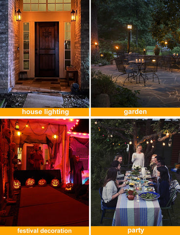Hompavo upgraded LED flame light bulb in lantern demonstrates warm ambience for outdoor decor.