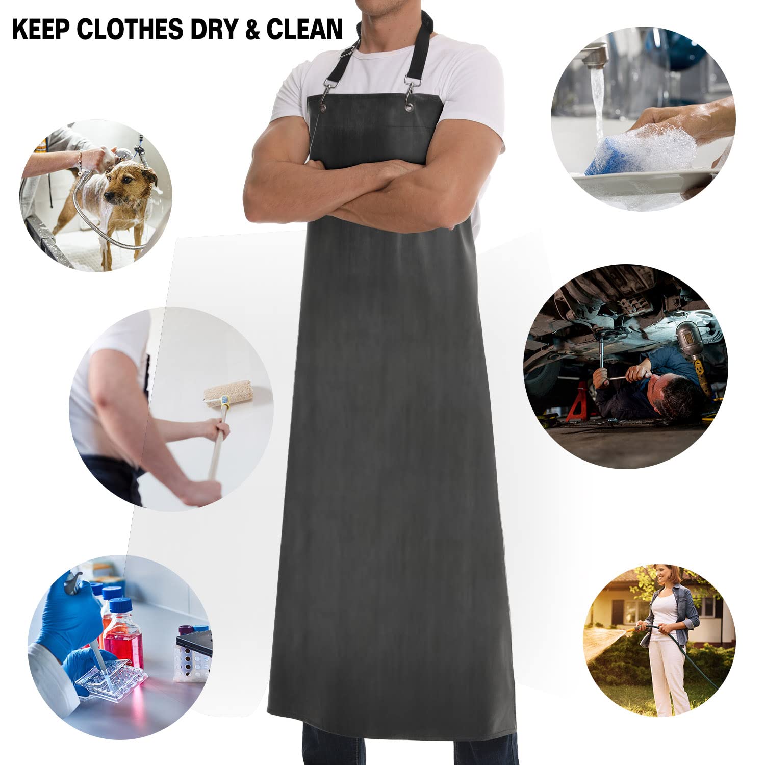 Homsolver protective design helps keep clothes clean in messy work settings like labs and garages.