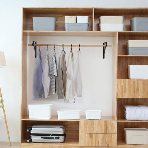 Homydom corner-mount setup with black brackets, versatile closet organization.