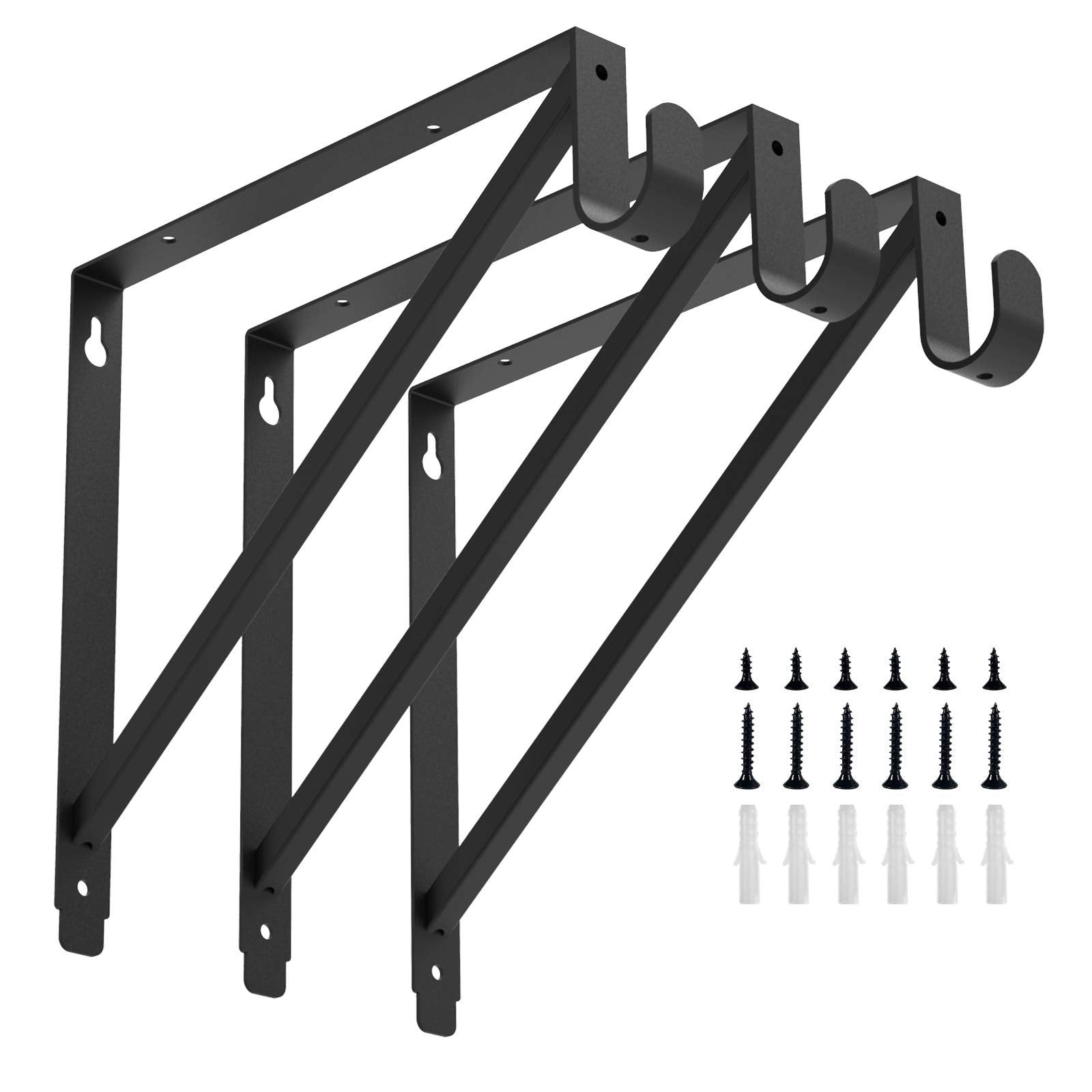 Homydom heavy-duty closet rod bracket black, front view showing sturdy design and finish.