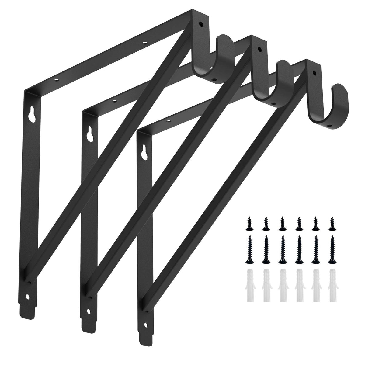 Homydom heavy-duty closet rod bracket black, front view showing sturdy design and finish.