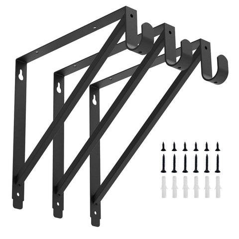 Homydom heavy-duty closet rod bracket black, front view showing sturdy design and finish.