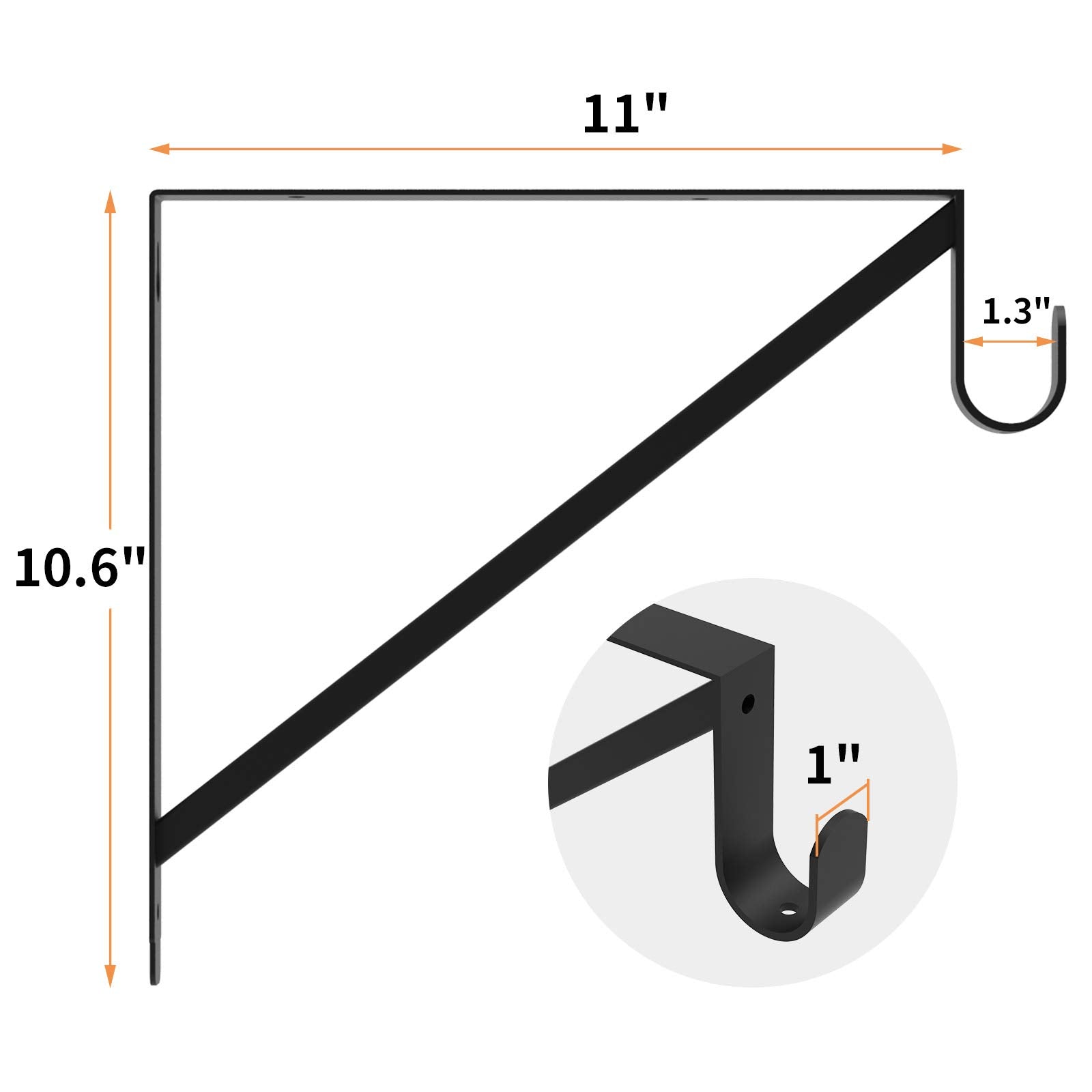 Homydom closet rod bracket black, side view highlighting metal construction.
