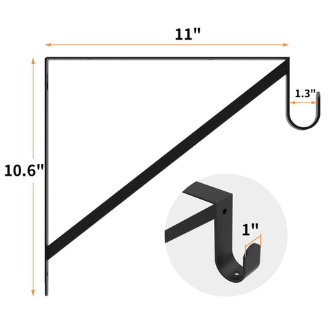 Homydom closet rod bracket black, side view highlighting metal construction.