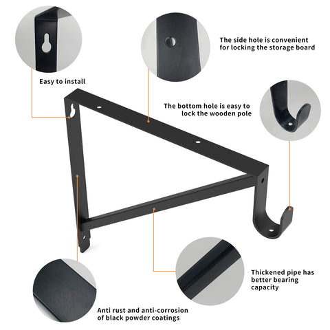 Homydom black closet bracket on wall, strong support for rod and shelf.