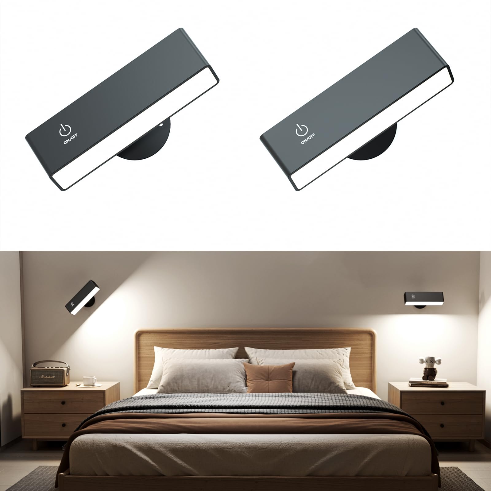 Honalia adhesive wall light mounted in a bedroom for ambient lighting