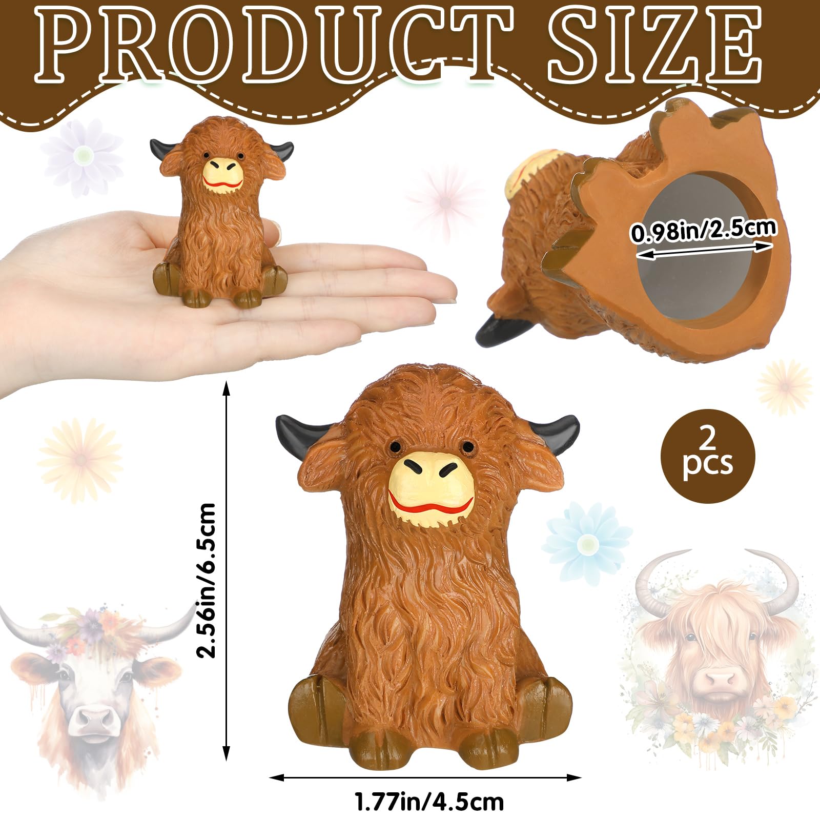 Honeydak Highland cow bolt cap close-up in brown ceramic hides bolts neatly.