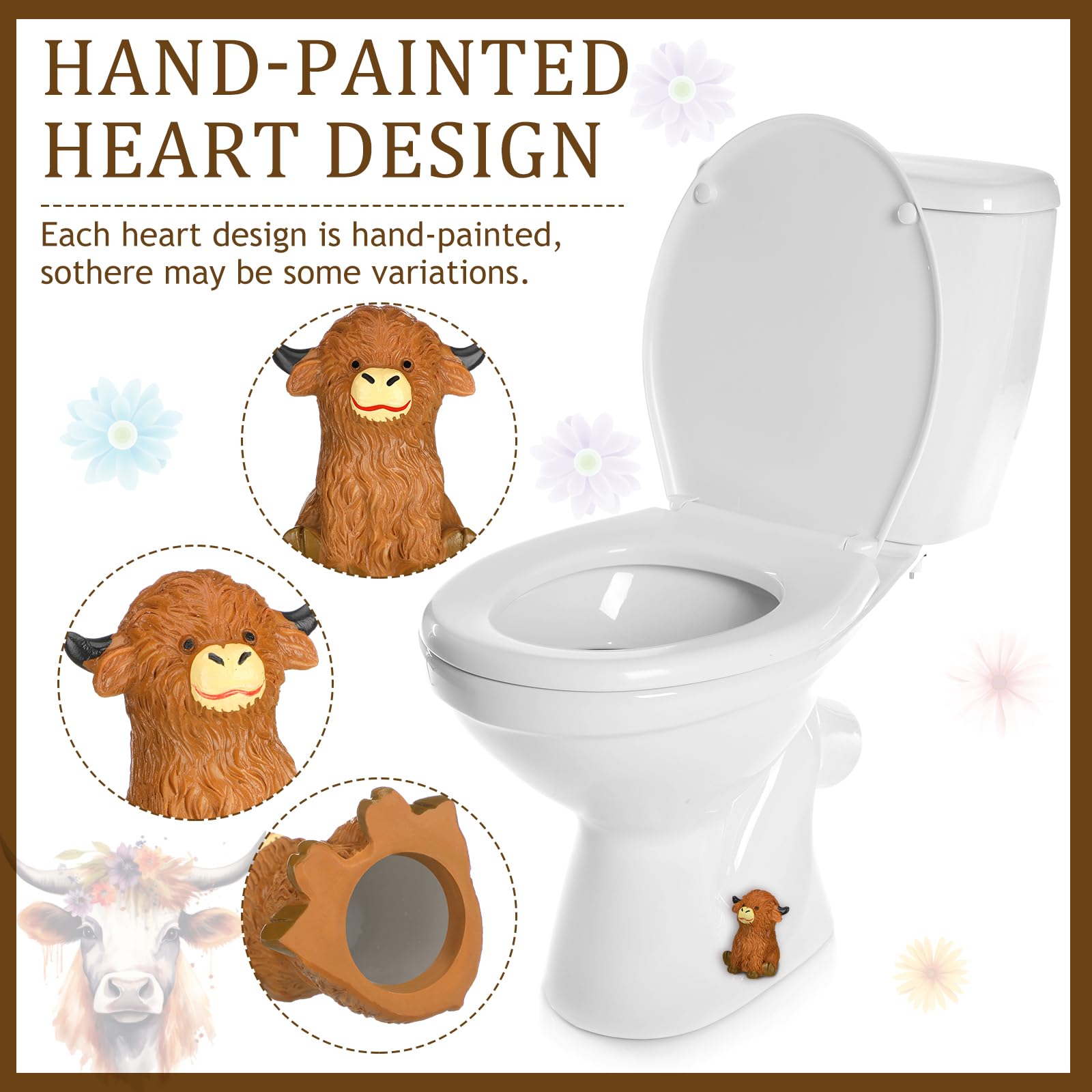 Honeydak Highland cow ceramic caps with farmhouse style for durable bathroom accents.
