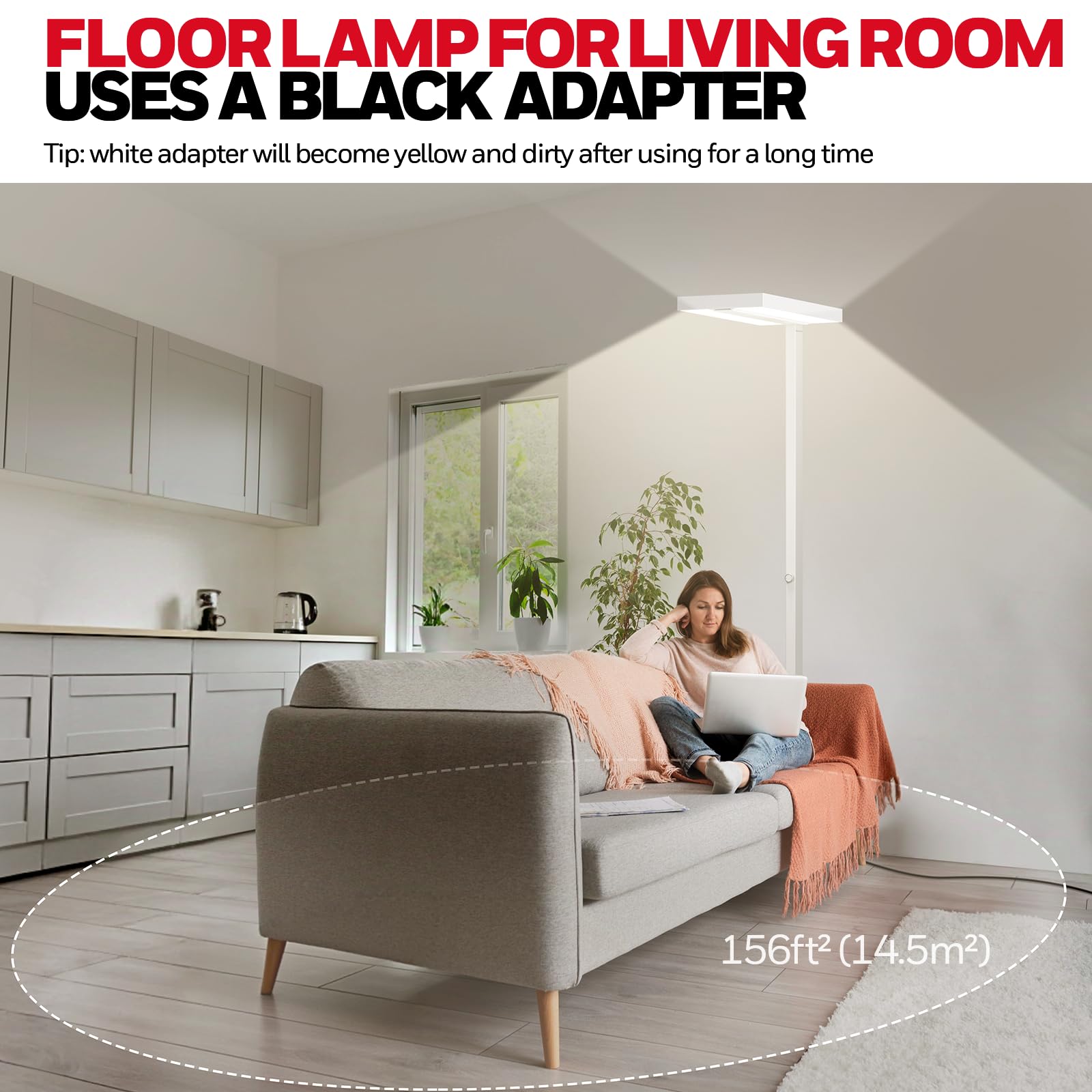 Honeywell 8000LM floor lamp with 4000K natural daylight and dimming control.