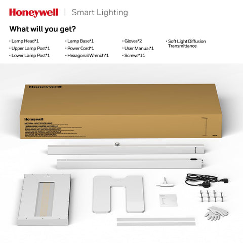 Room-wide brightness from Honeywell lamp improves overall visibility in rooms.