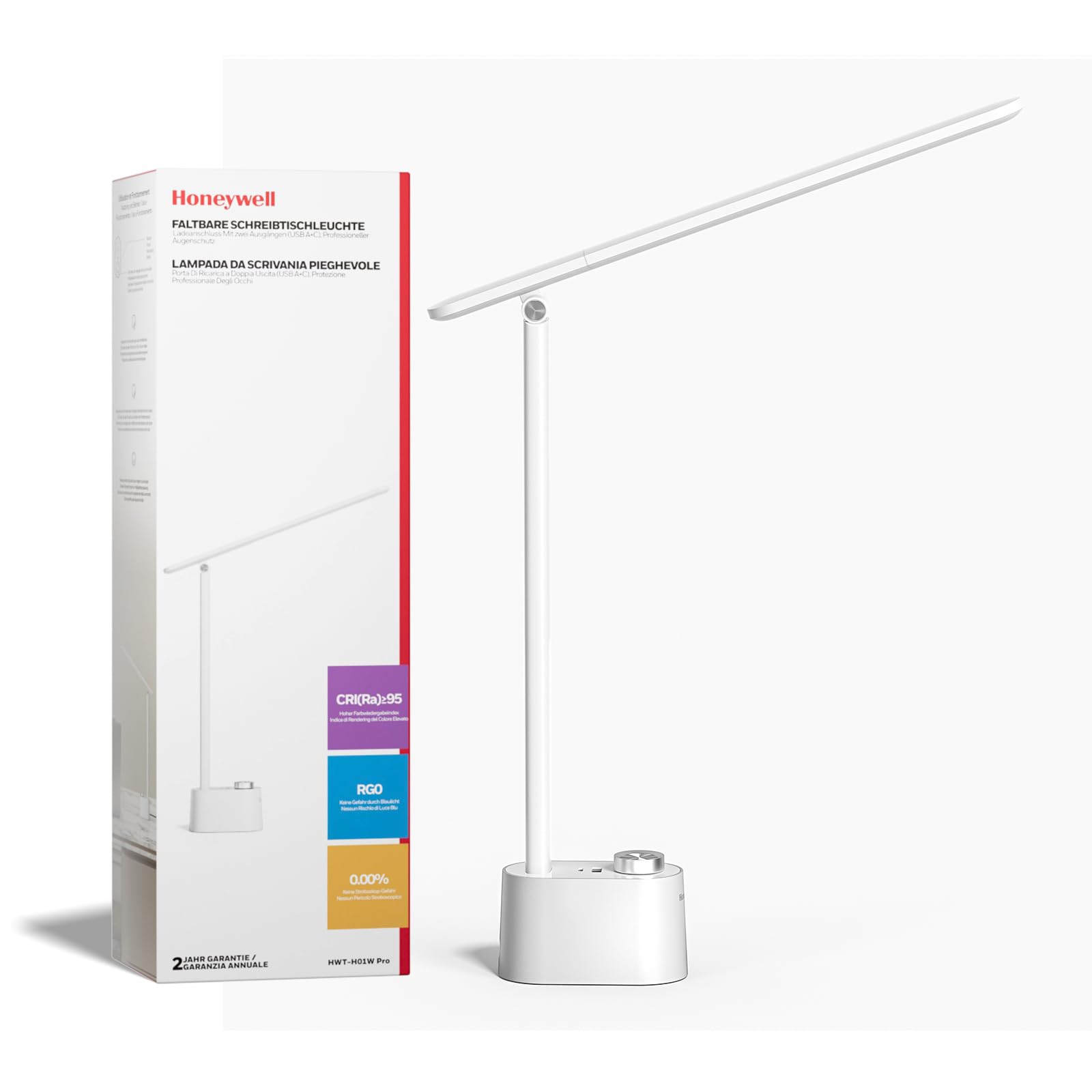 Honeywell H01 Pro Sunturalux foldable desk light front angle showing compact brightness