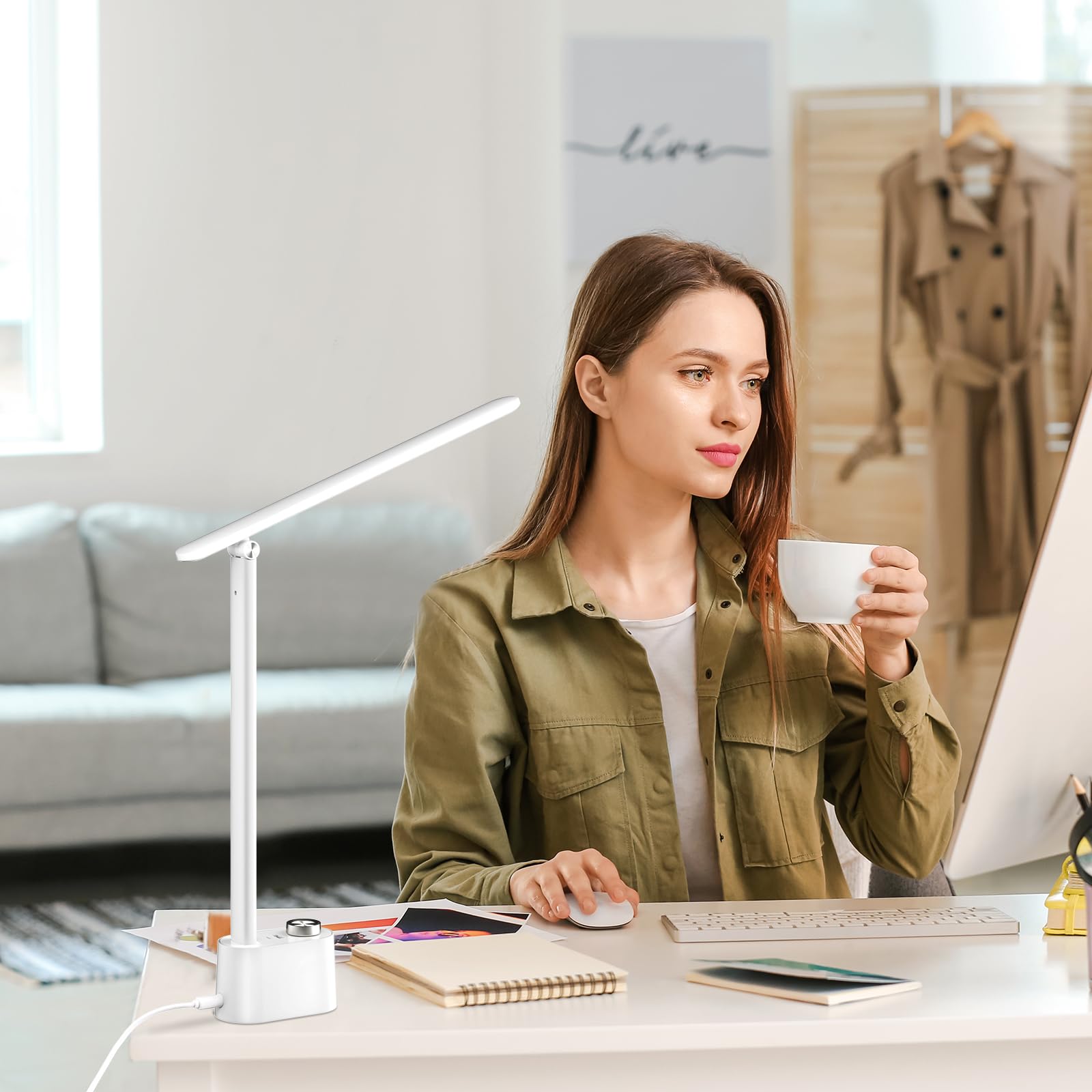 Three color modes and dimming on Honeywell Sunturalux desk lamp