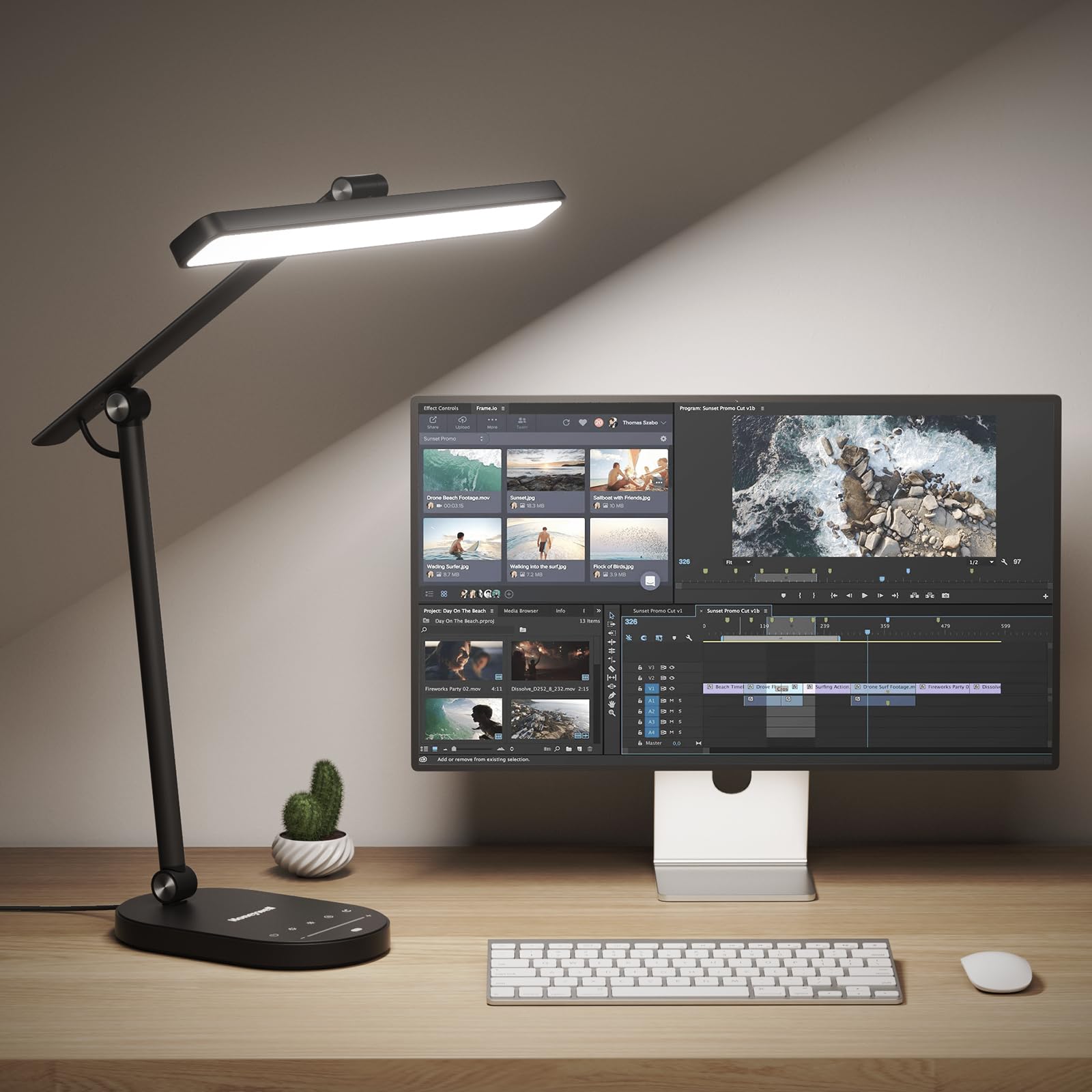Honeywell H4 desk lamp head tilted 180 degrees for precise task lighting.