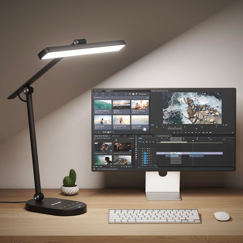 Honeywell H4 desk lamp head tilted 180 degrees for precise task lighting.