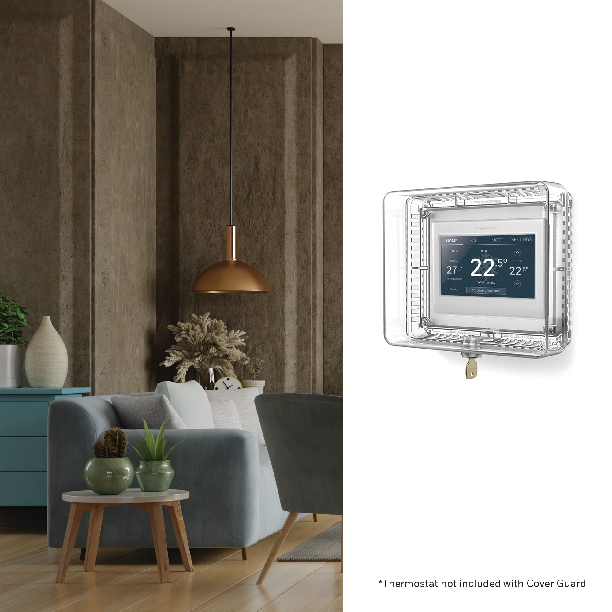 Honeywell Home CG511A thermostat guard assembly image showing easy installation