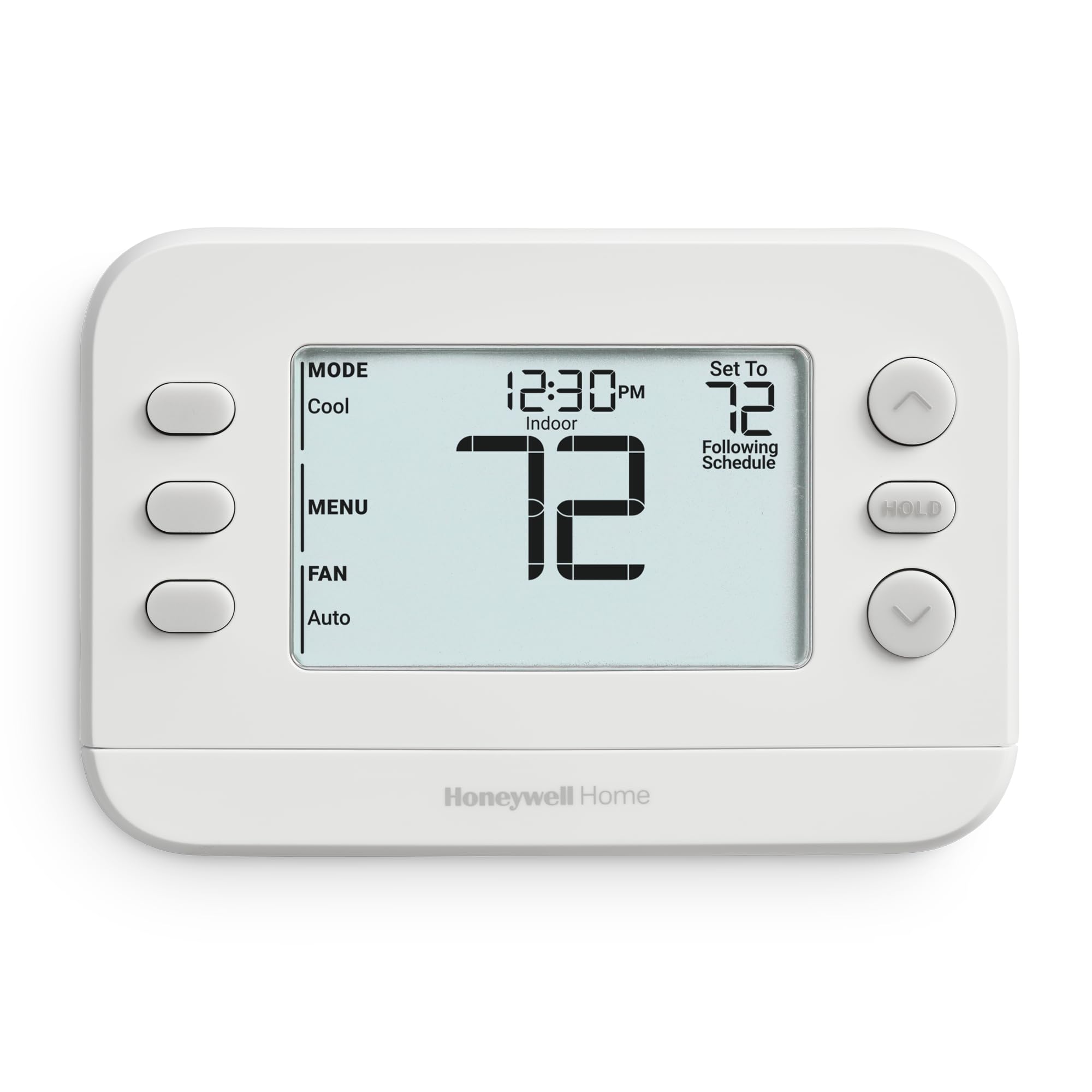 Honeywell Home RTH20B thermostat display, backlit for easy reading day and night.