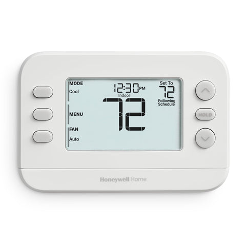 Honeywell Home RTH20B thermostat display, backlit for easy reading day and night.