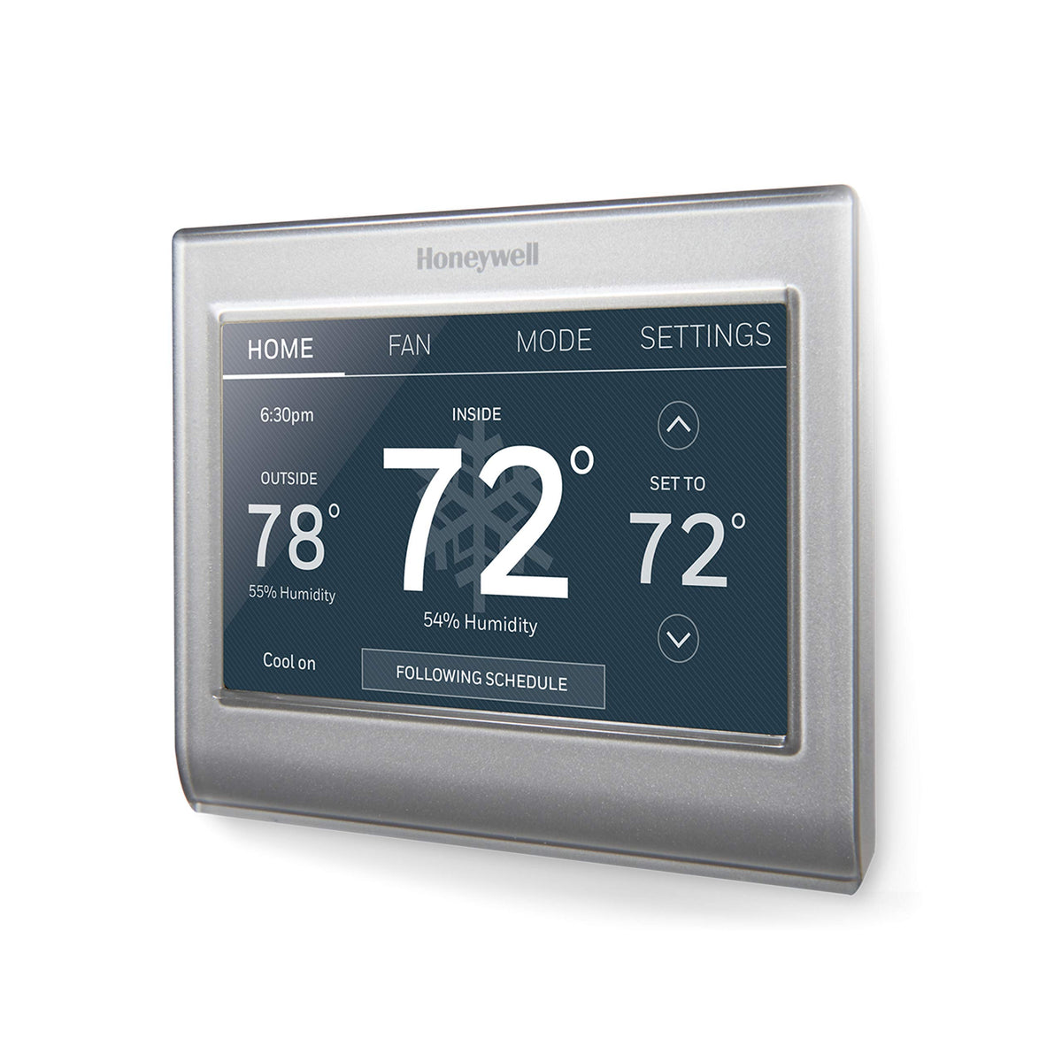 Honeywell Home RTH9585WF1004 color touchscreen display for quick, intuitive temperature control.