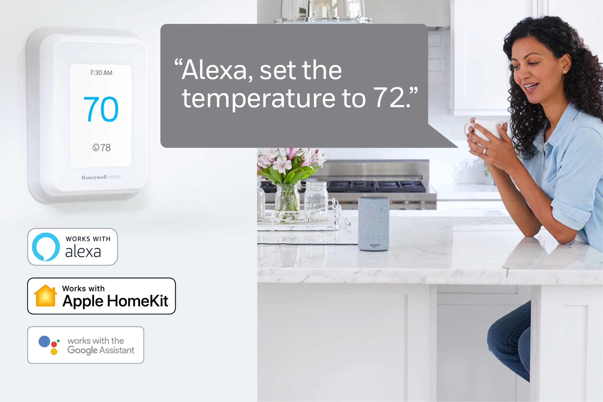 Voice assistant compatibility with Alexa and Google Assistant.