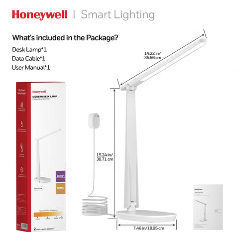Honeywell LED desk lamp foldable base saves desk space