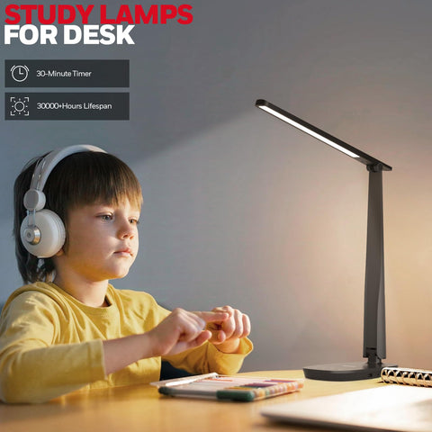Foldable base on Honeywell lamp saves desk space