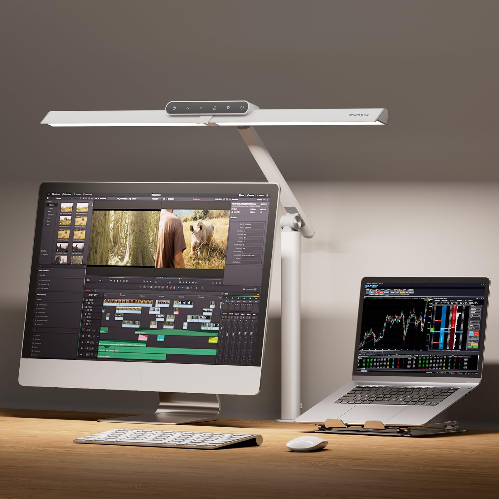 Honeywell HJ1 Sunturalux clamp lamp for precise desk task lighting.