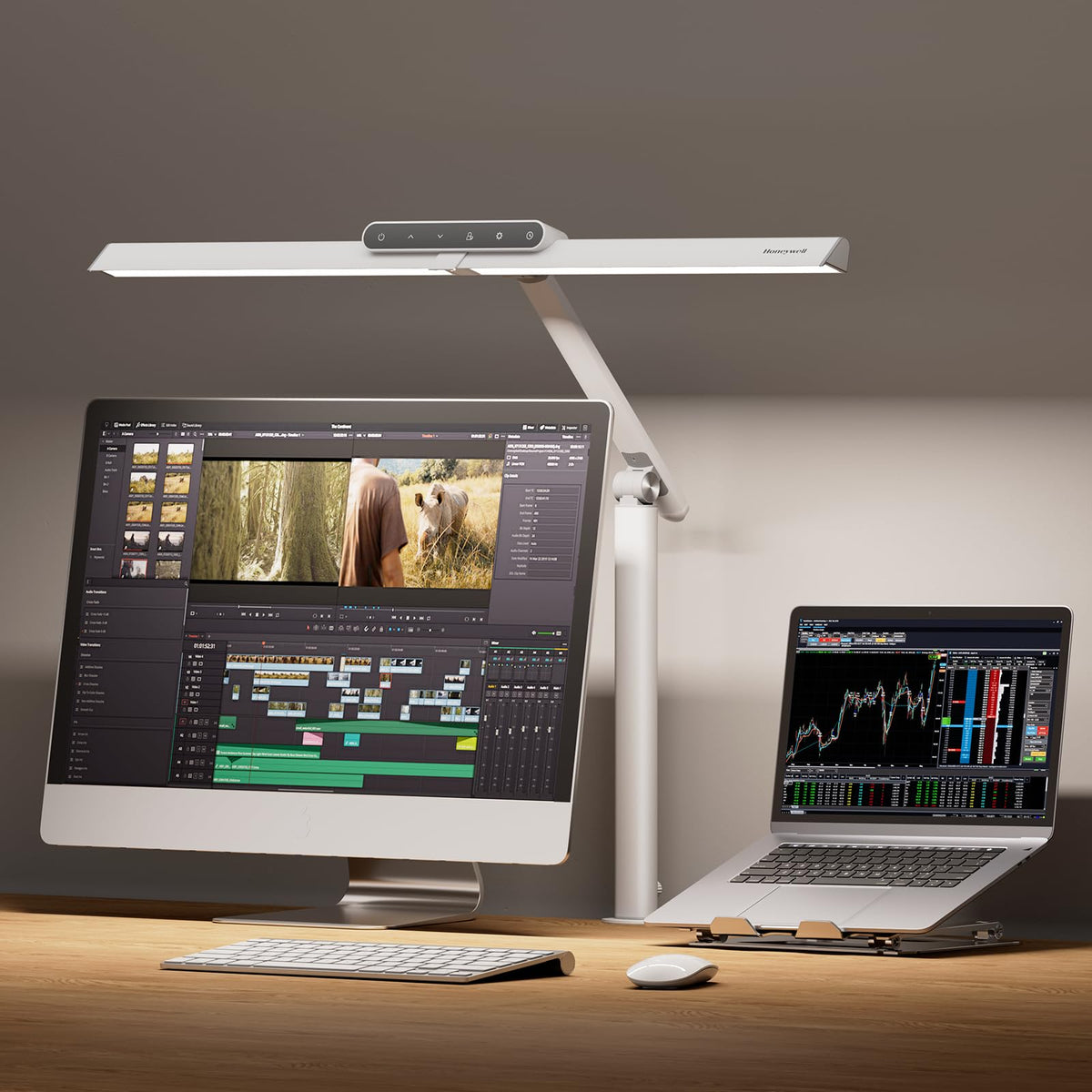 Honeywell HJ1 Sunturalux clamp lamp for precise desk task lighting.