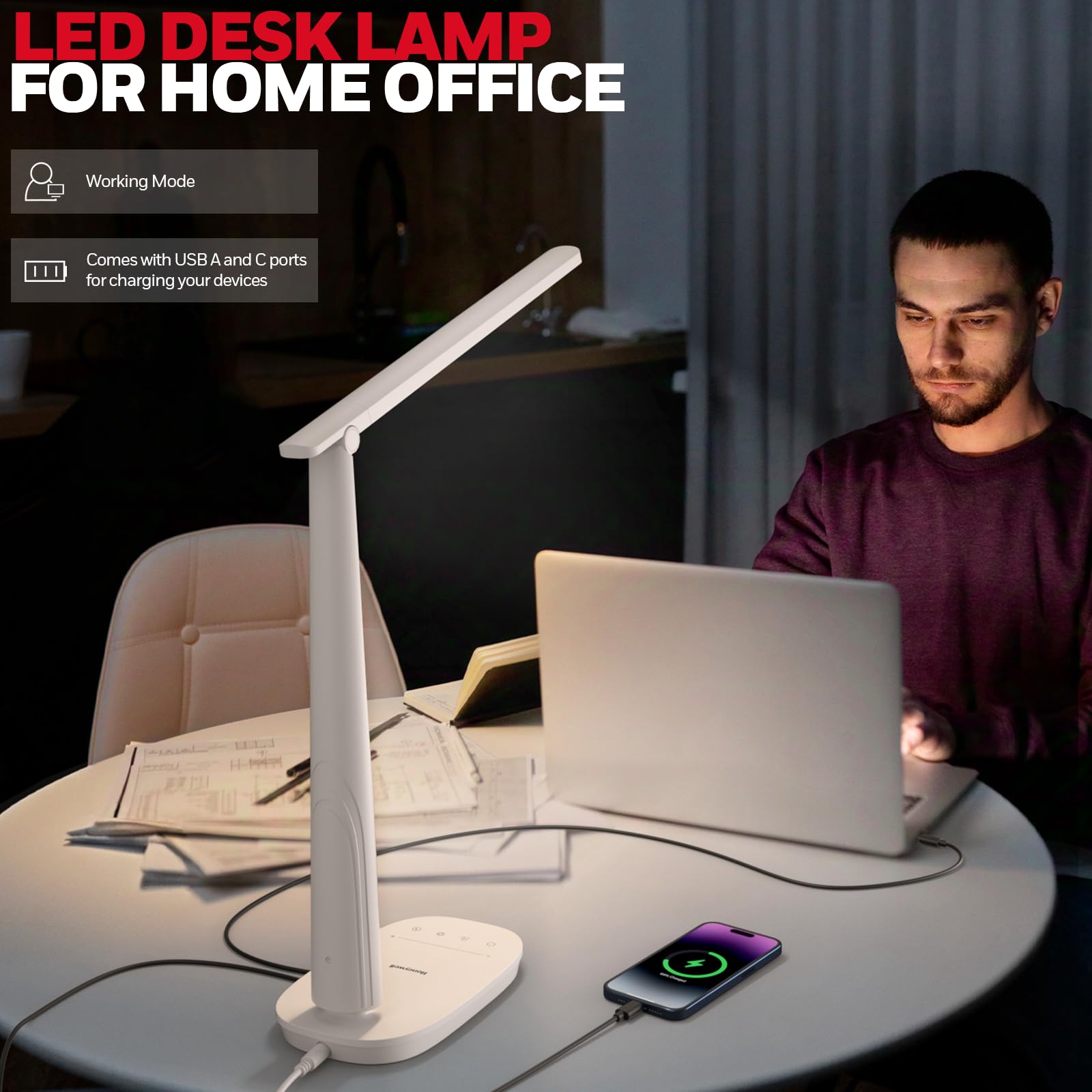 Honeywell LED desk lamp rotating head directs light exactly where needed