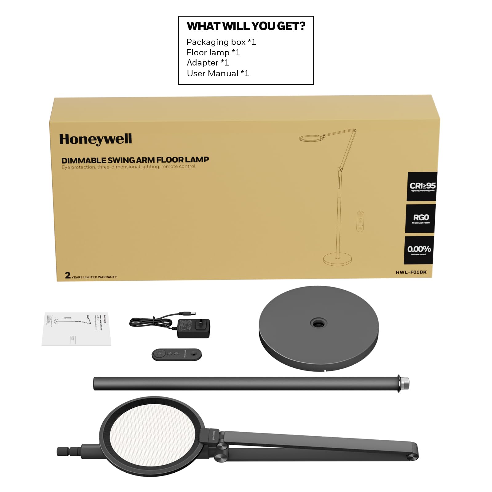 Honeywell floor lamp offers easy, tool-free assembly.