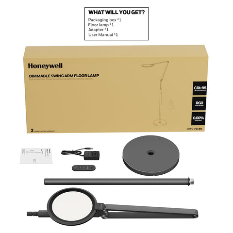 Honeywell floor lamp offers easy, tool-free assembly.