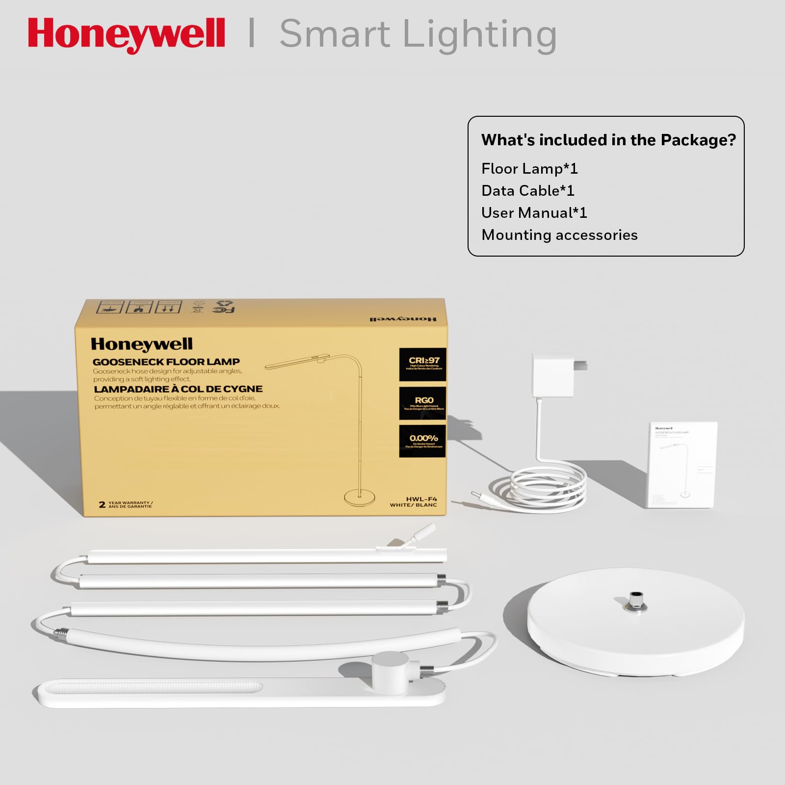 Honeywell floor lamp with adjustable color temperature supports warm to daylight