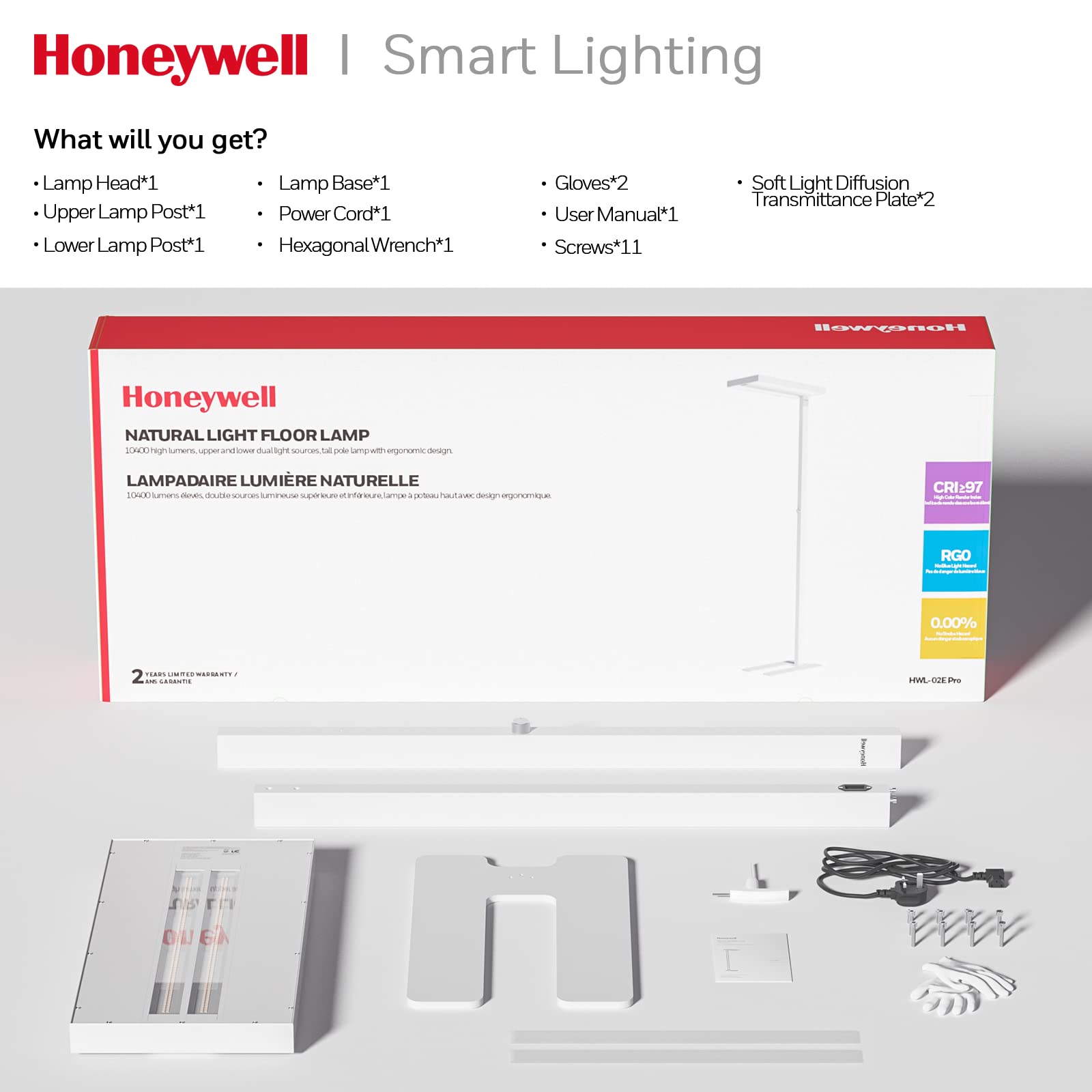 Honeywell LED floor lamp in living room demonstrates ambient daylight for work or study.
