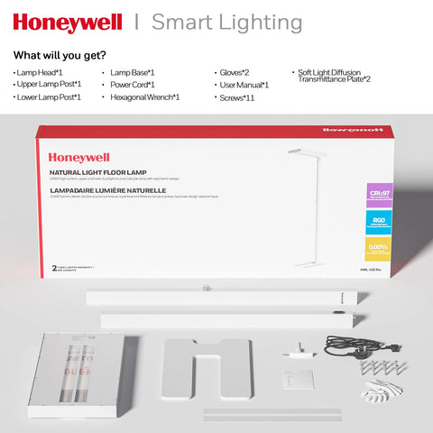 Honeywell LED floor lamp in living room demonstrates ambient daylight for work or study.