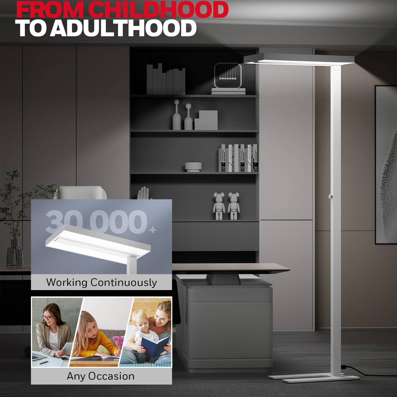 Wide coverage in a study room using Honeywell 02E Sunturalux floor lamp