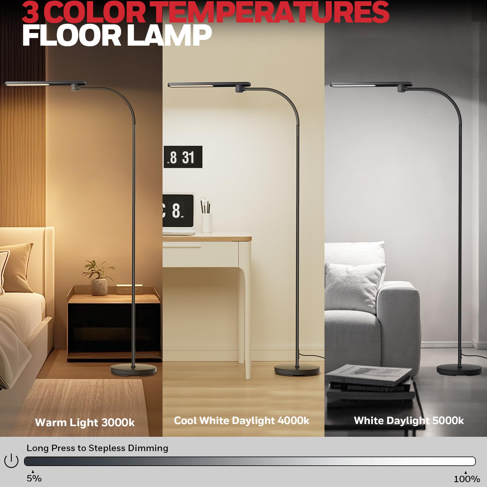 Stepless dimming lets you dial brightness from subtle to strong.