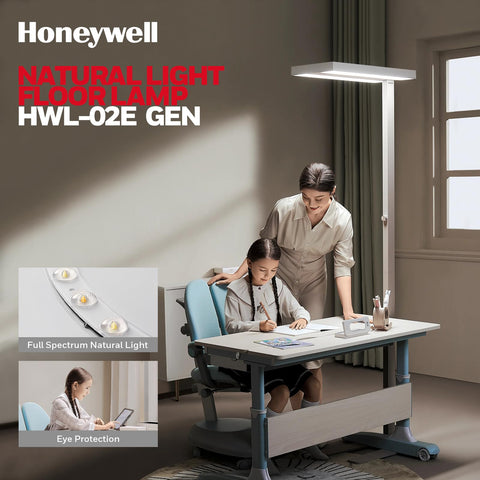 Honeywell lamp provides both upward and downward lighting for balanced ambience.