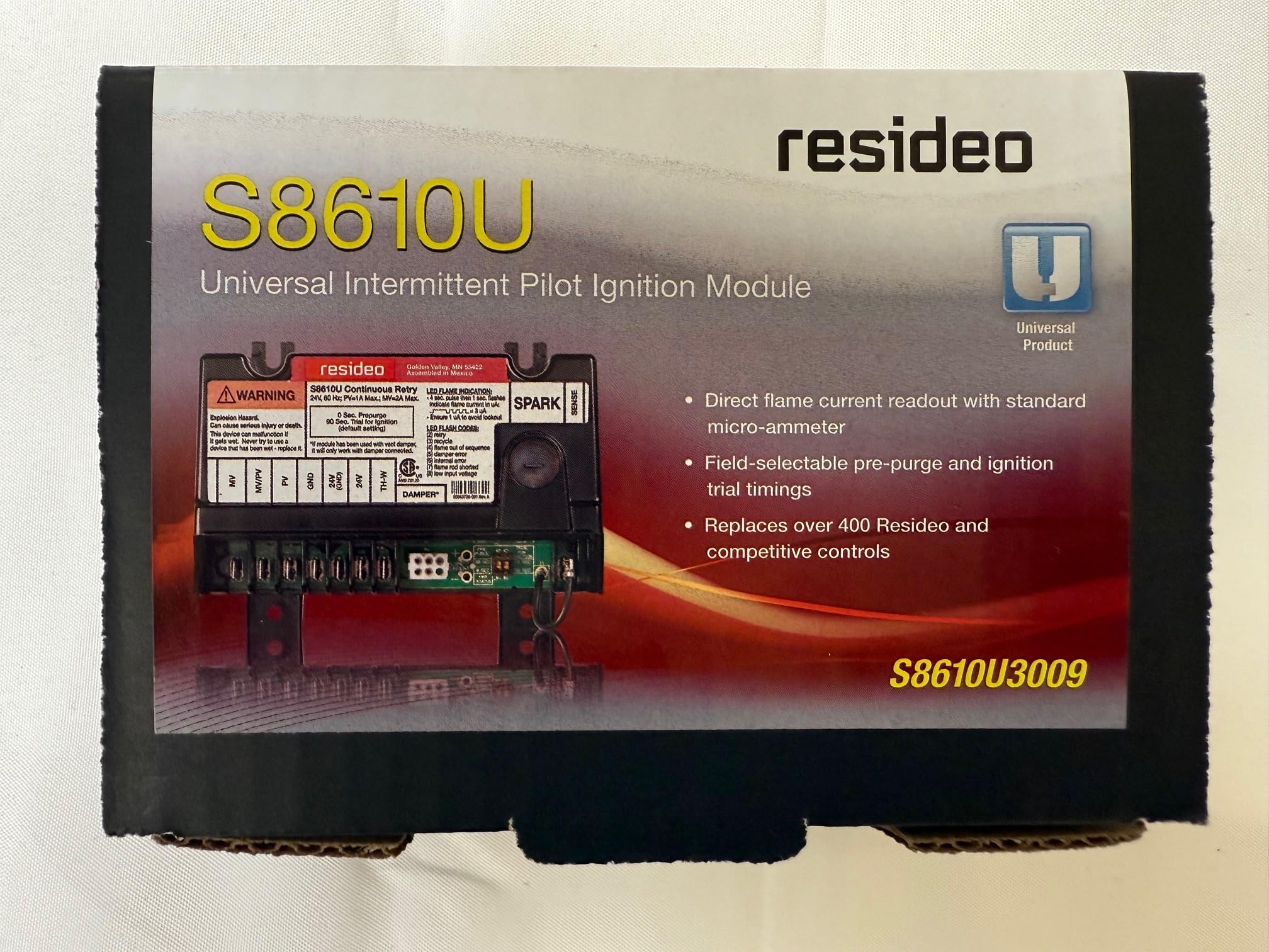 Honeywell S8610U flame monitoring module showing compact construction