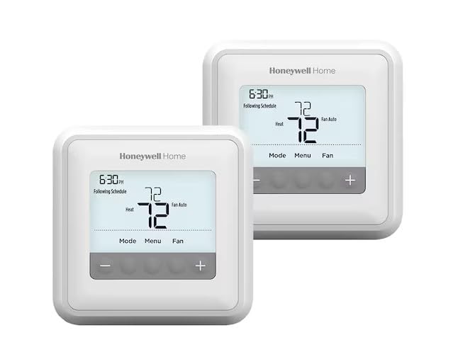 Honeywell T4 Pro thermostat front view showing simple scheduling and energy-saving potential