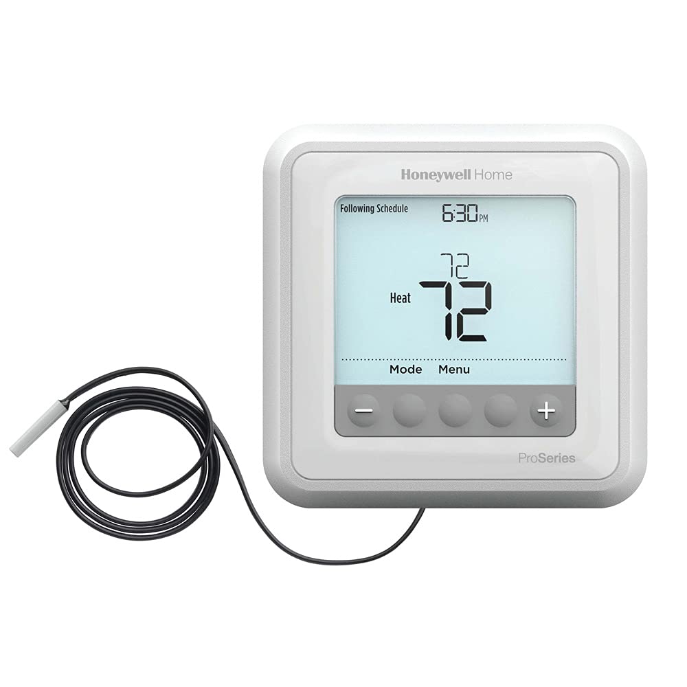 Honeywell TH6100AF2004 thermostat front view with clear display for easy temperature control.
