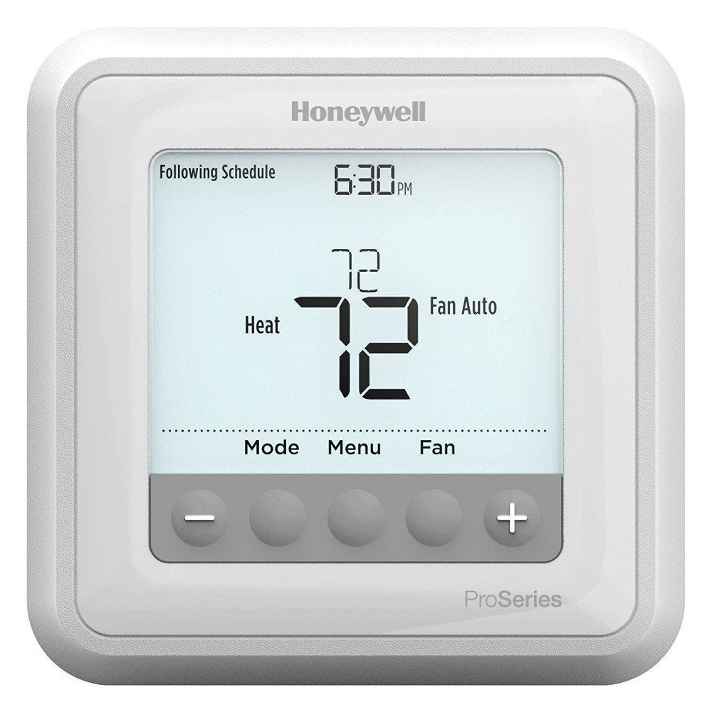Honeywell TH6210U2001/U thermostat display with clear backlight for easy viewing.