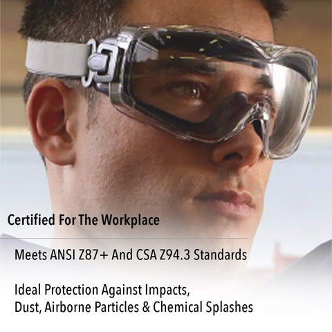 Goggles meet ANSI Z87.1-2003 and CSA Z94.3 safety standards for reliability.
