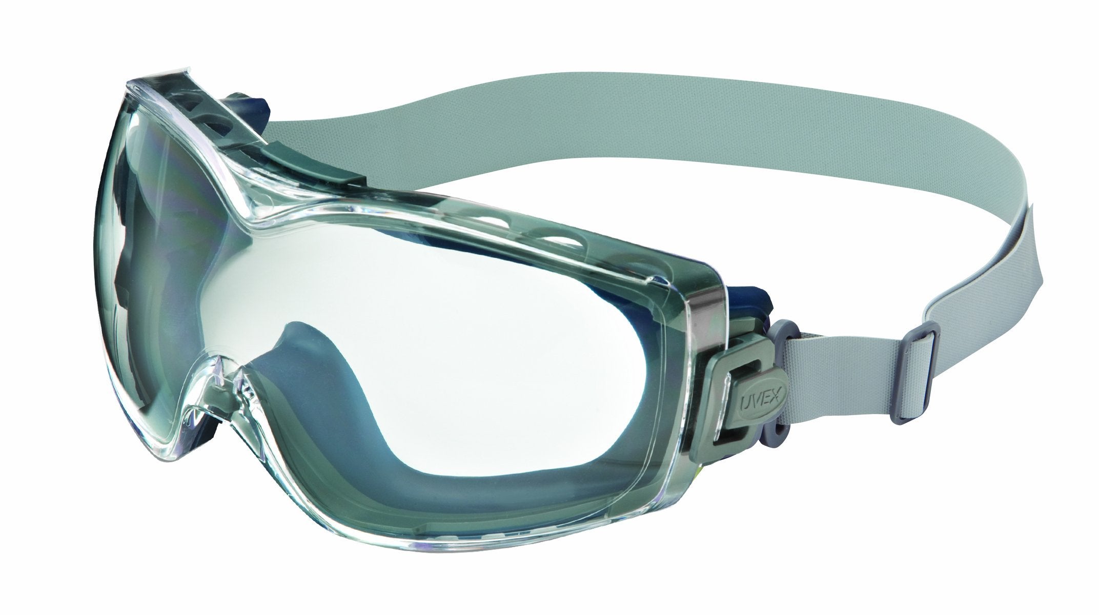 Honeywell Uvex Stealth OTG goggles over glasses with clear lens for prescription wearers.