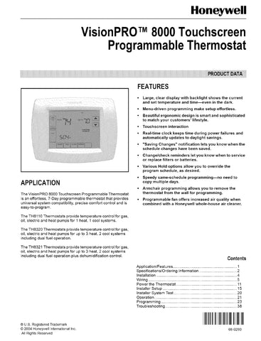Honeywell Vision Pro 8000 reminder indicators for maintenance.