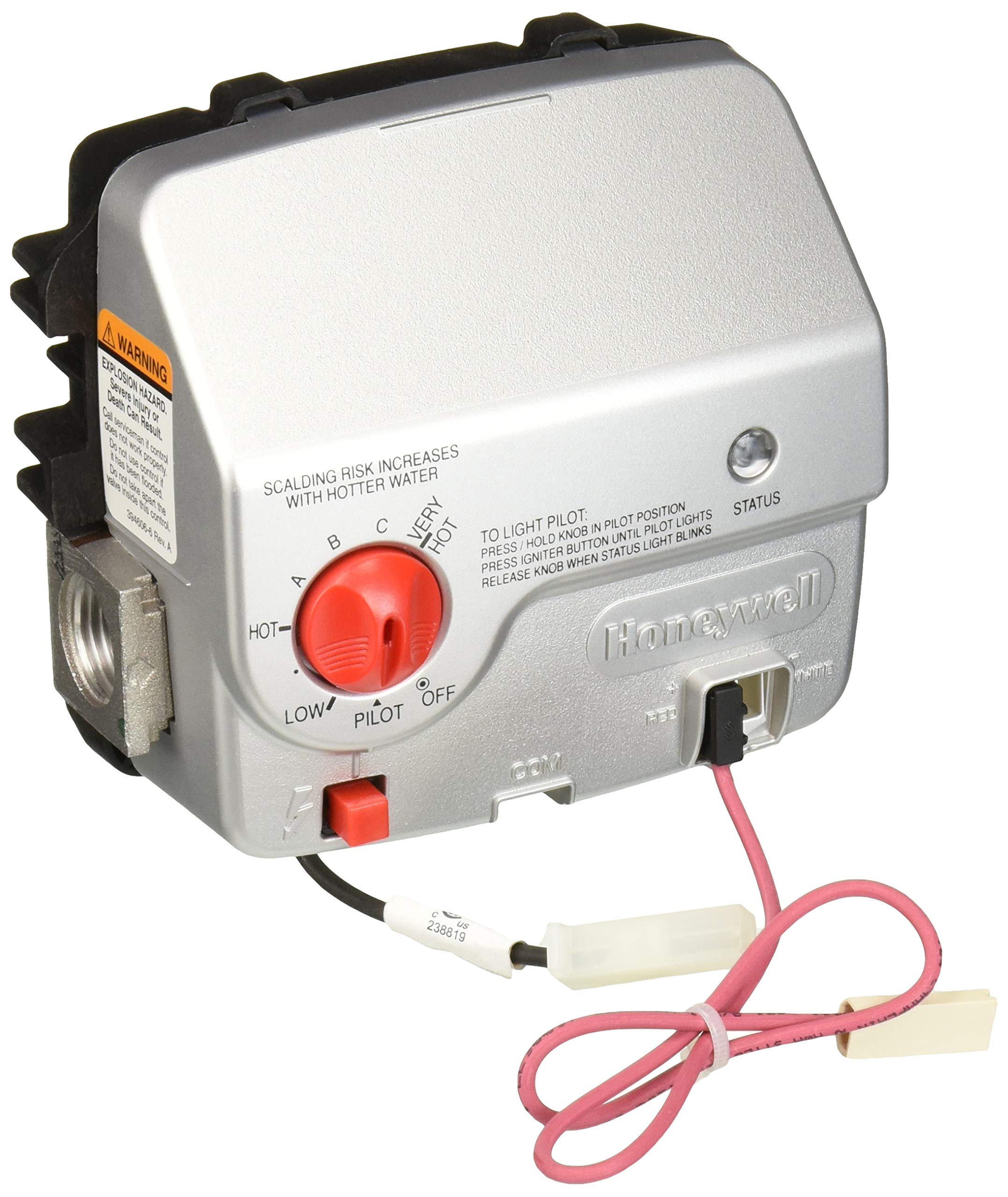 Honeywell water valve standing pilot with piezo, 2-inch spud for reliable ignition and control.