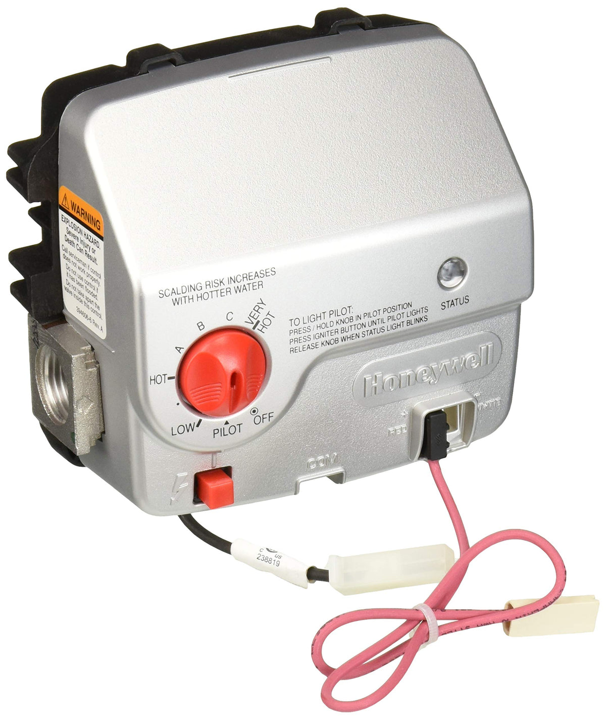 Honeywell water valve standing pilot with piezo, 2-inch spud for reliable ignition and control.