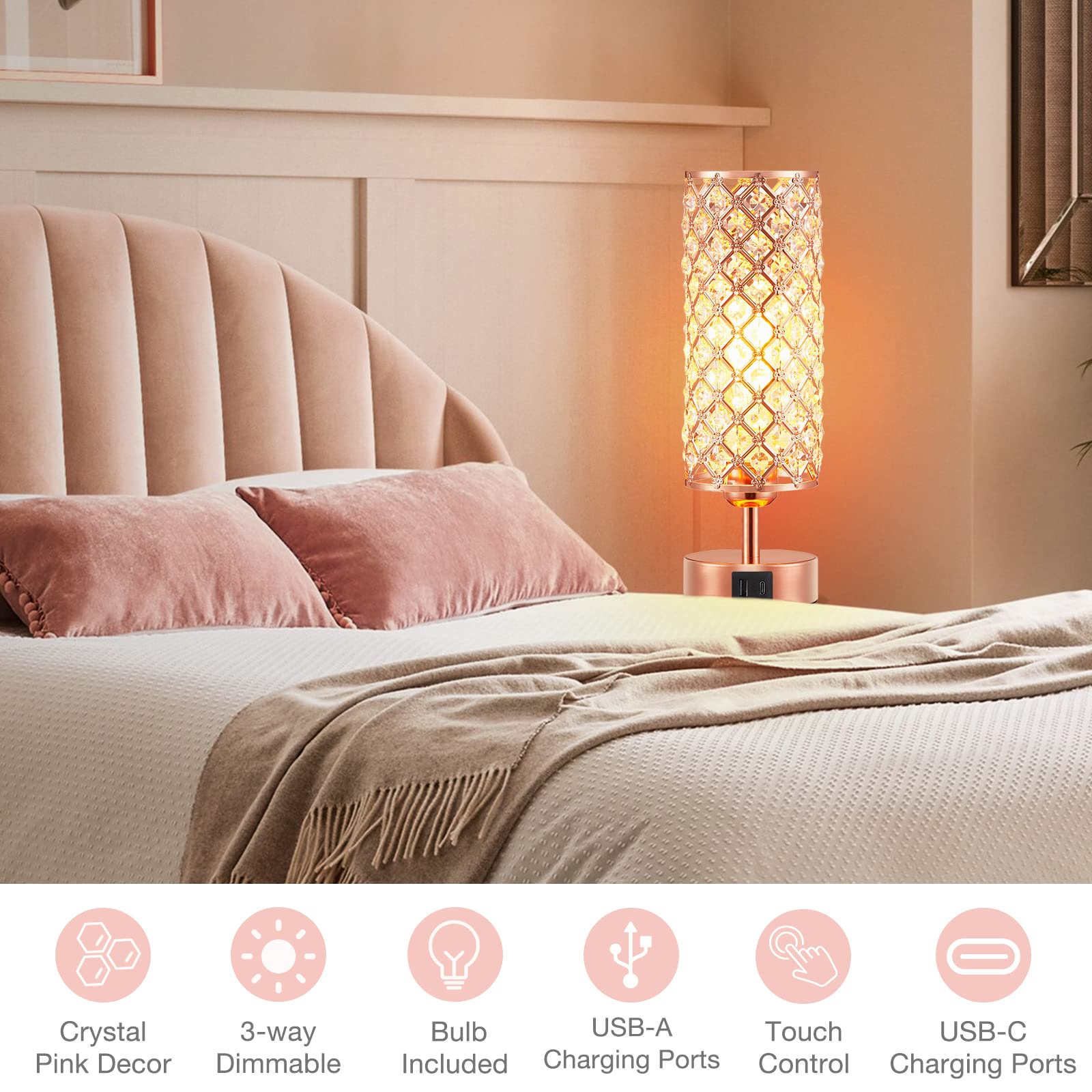 Hong-in 3-way dimmable table lamp ideal for living room, bedroom, or office.