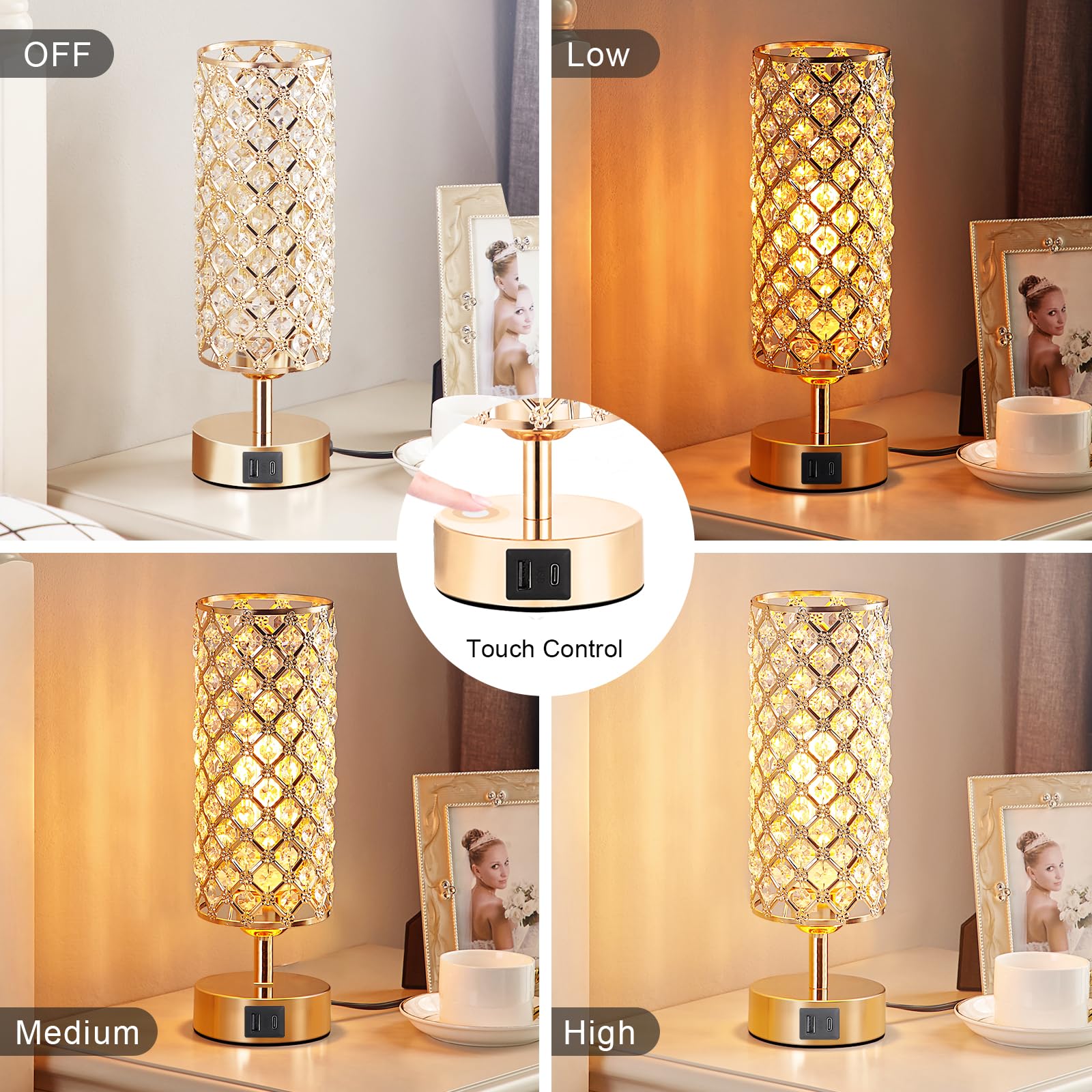Hong-in bedside lamp touch control for effortless light adjustment at night.